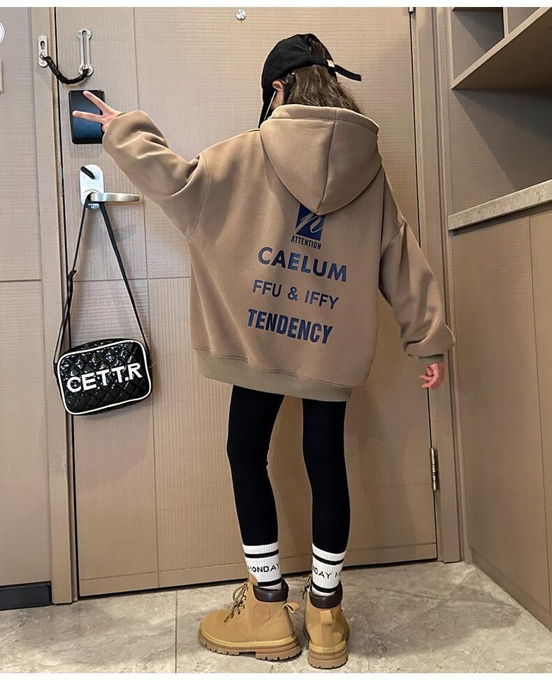 秋季新款儿童时尚带帽卫衣中大女童前置口袋卡通印花单件外穿上衣详情11