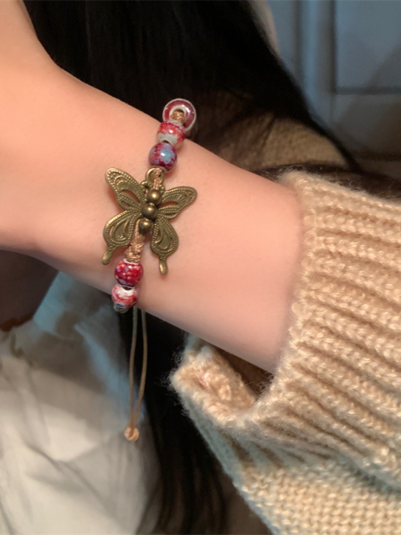 新中式复古民族风编织陶瓷蝴蝶手链女国风元素文艺手绳百搭饰品潮详情16