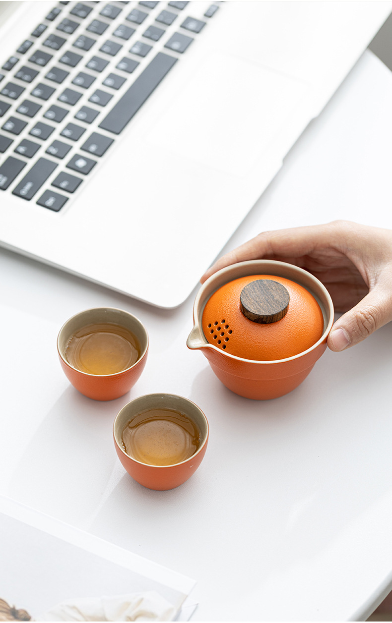 Travel tea set, quick guest cup, one pot, three cups, portable covered bowl, small set, outdoor kung fu set, tea brewing advertising gift pic 30
