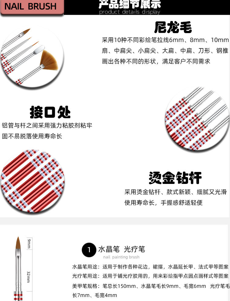 Nail brush set of 5 pieces, painting pen, nail pen, double-headed nail brush, engraved pen in stock, shanilak pic 3
