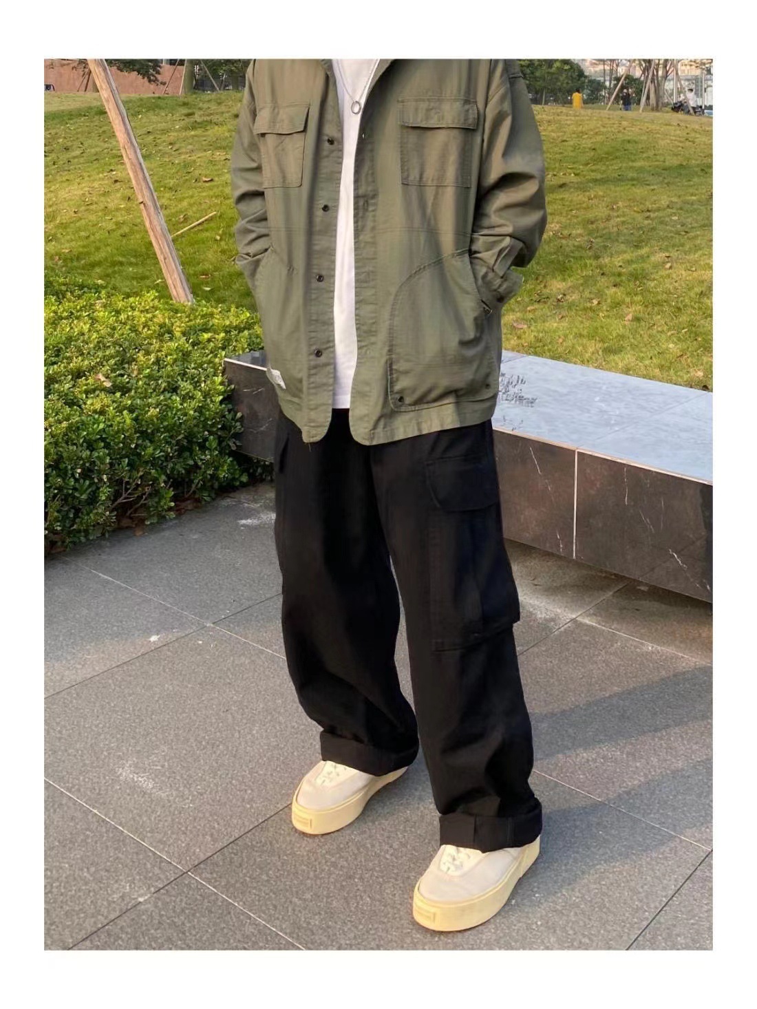 日系复古工装裤男2024新款户外多口袋宽松休闲直筒阔腿抽绳长裤子详情4