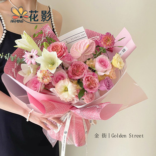 批发INS透明橱窗手提袋花束包装袋鲜花礼品手提袋开窗opp牛皮纸袋详情3