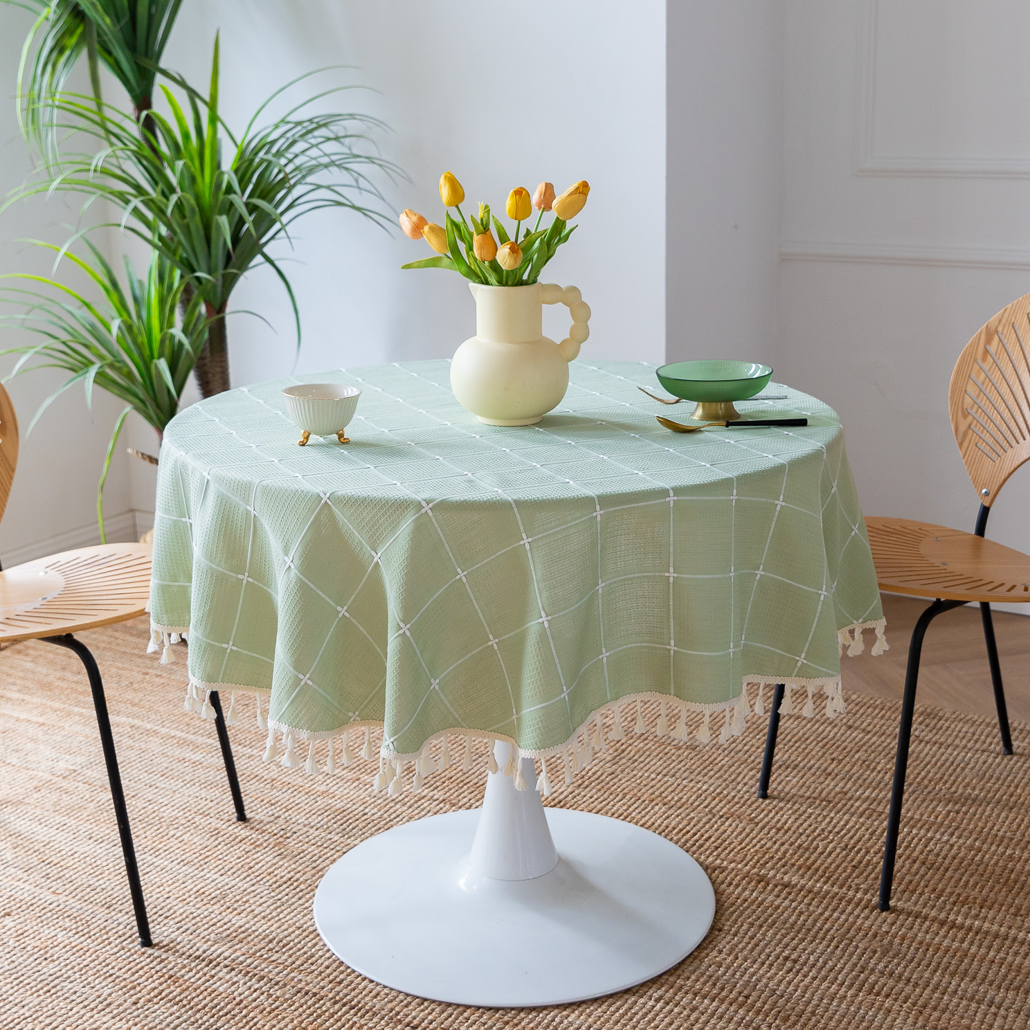 Cross-border new embroidered checkered decorative items, home tablecloths, Japanese solid color, American thickened table cushions pic 8