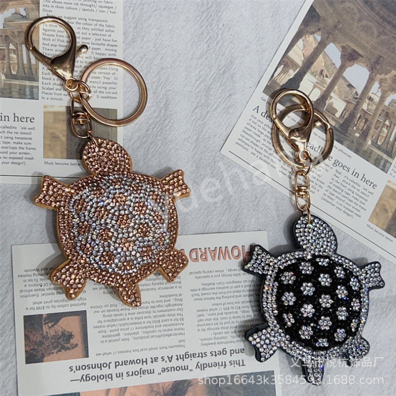 跨境乌龟皮革烫钻钥匙扣挂件潮流可爱拼色水钻包包挂饰详情12