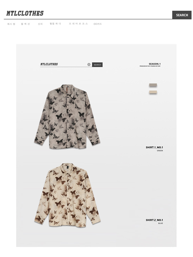 MTLCLOTHES男装|2024春款新品 国风复古创意蝴蝶水墨满印花衬衫潮详情3