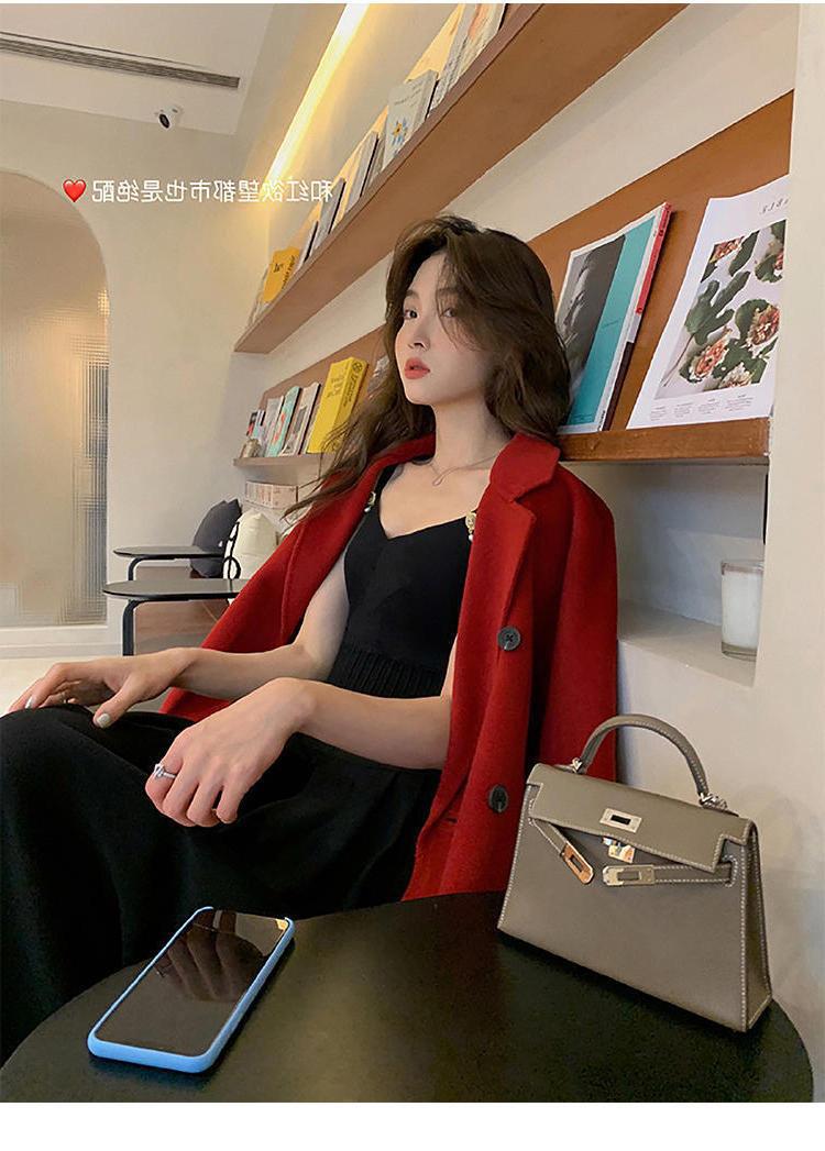 反季驼色呢子双面羊绒大衣女中长款2022年秋冬季韩系温柔毛呢外套详情24