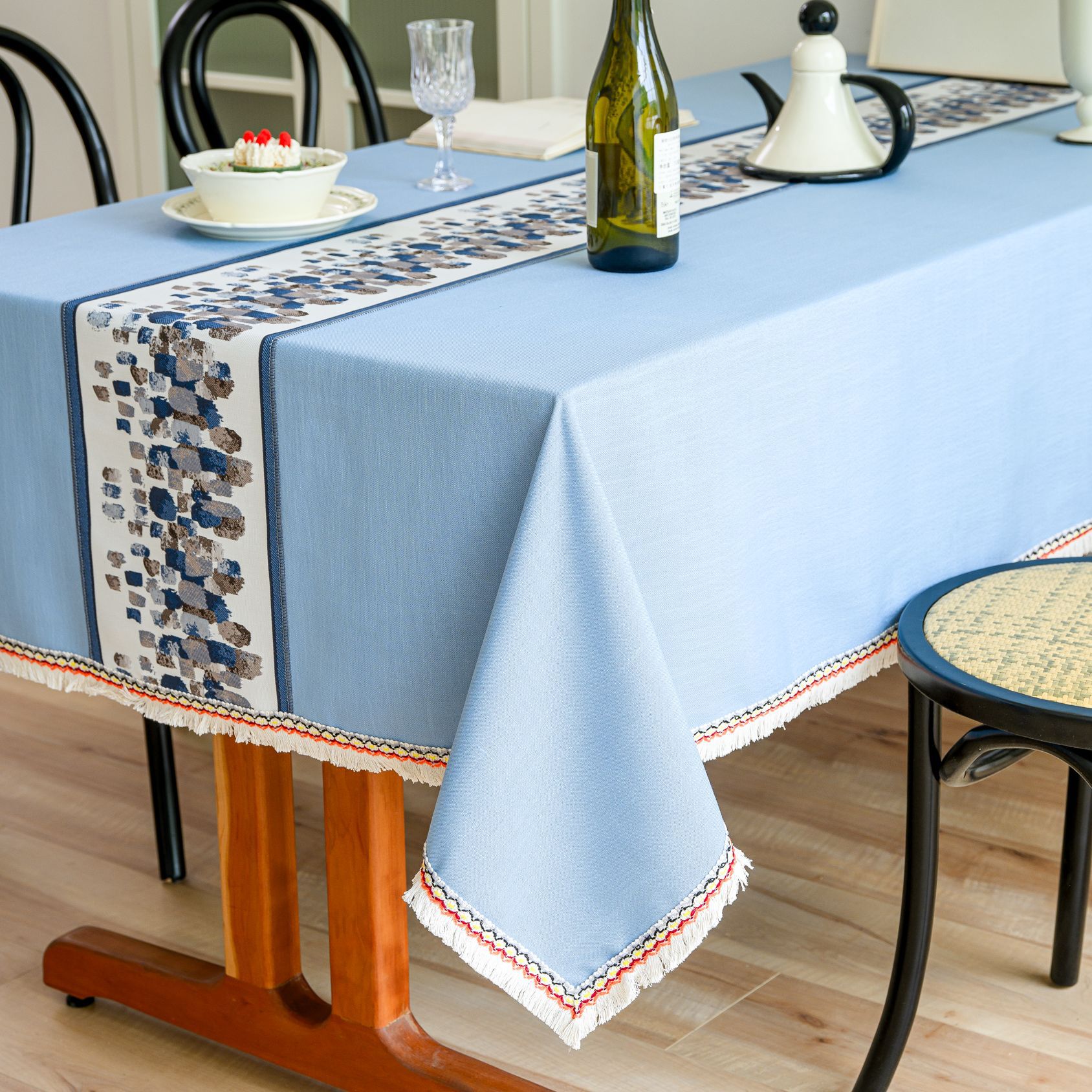 New Chinese-style embroidered tablecloth, cotton and linen solid color, Nordic light and fresh, rectangular for home use, with a sense of luxury pic 7