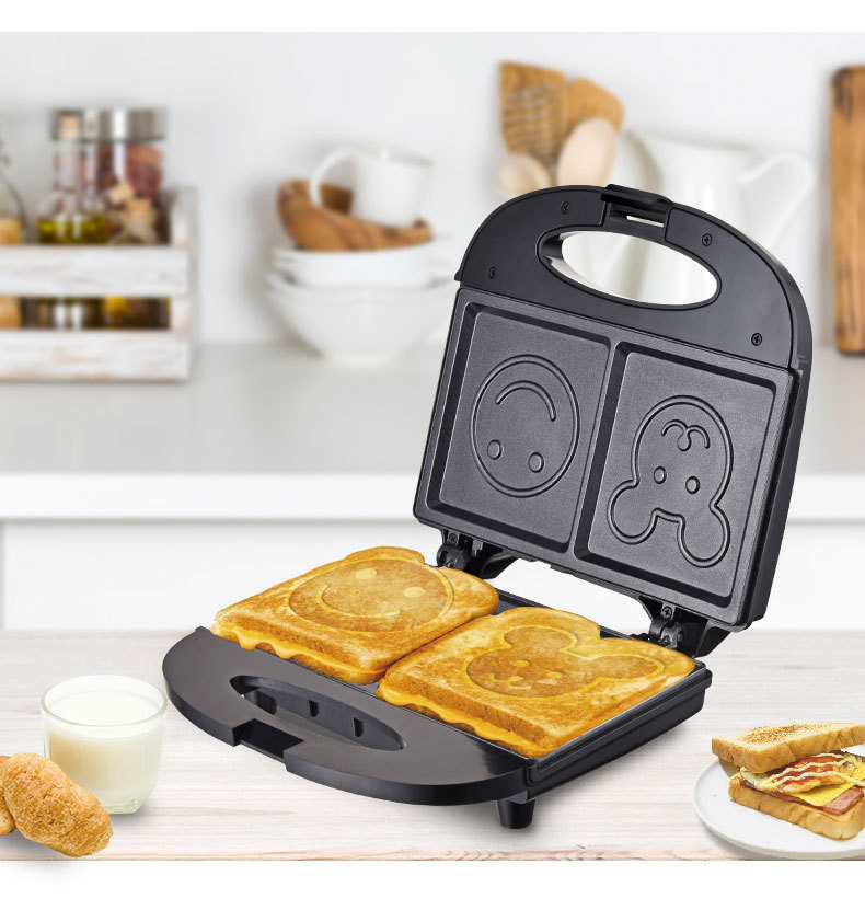 Cross-border SOKANY128 Sandwich, home waffle machine, smiling cartoon pattern bread baking, cute toaster pic 3