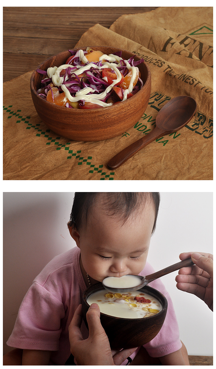 Love wood bowls, original wood plates, solid wood plates, tableware, salad bowls, wooden fruit plates, dried fruit and coarse grain shallow-mouthed bowls pic 26