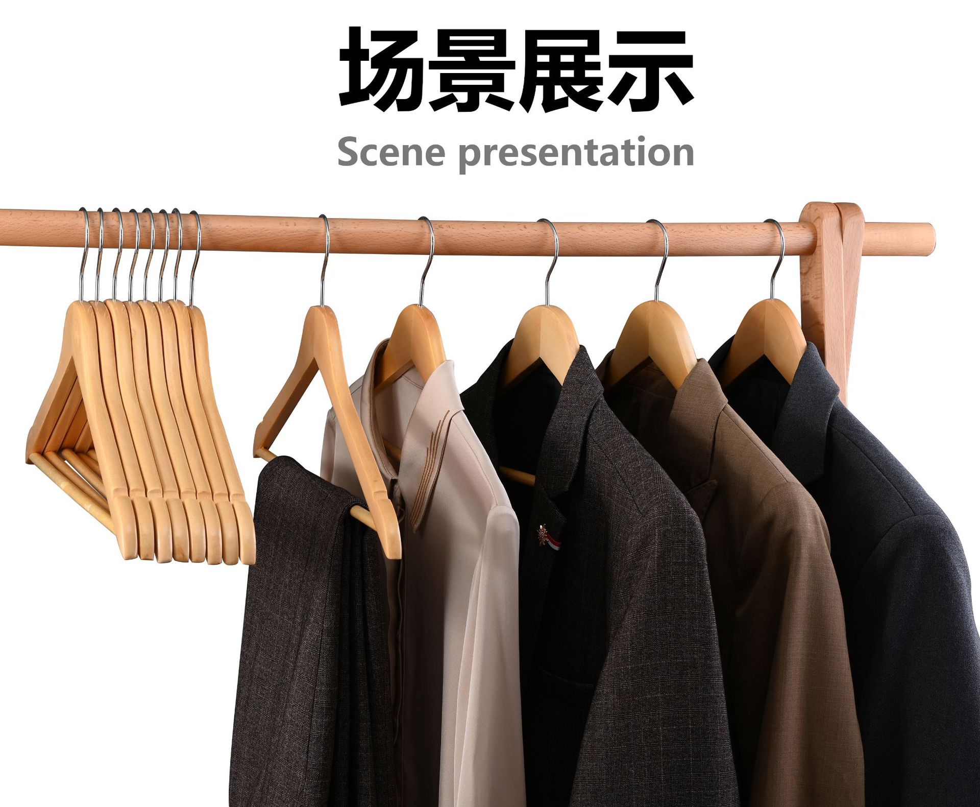 跨境p66实木衣架木质木头无痕衣挂 服装店酒店衣服撑裤架裤夹批发详情7