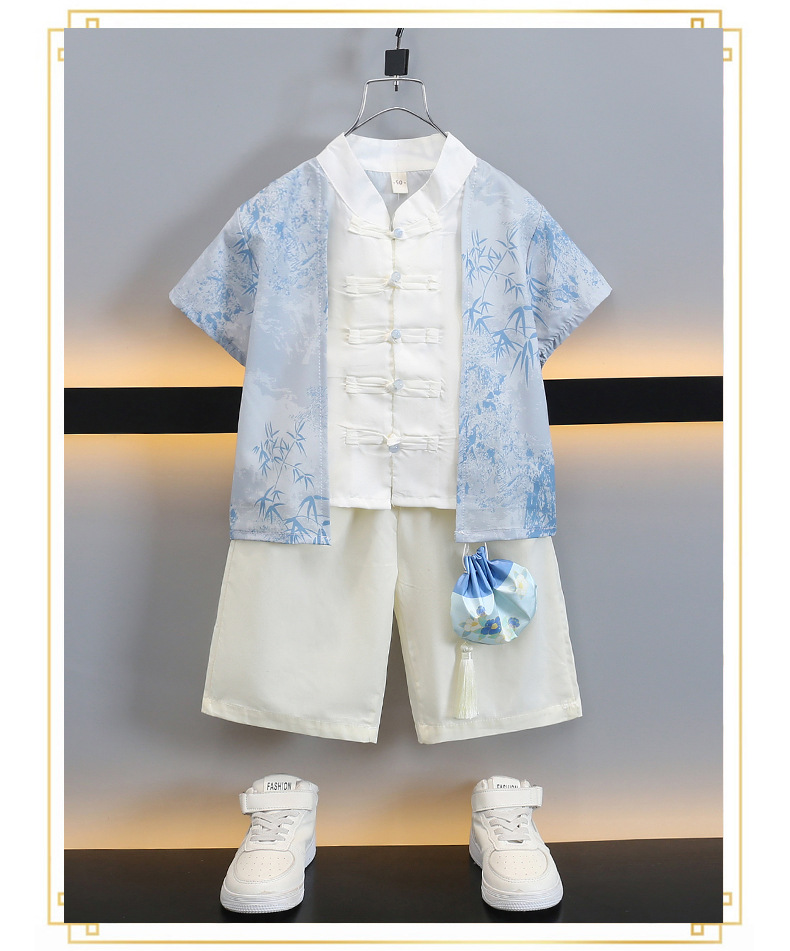 国潮汉服套装儿童国风夏装2025新款男女童六一演出服古装短袖两件套潮详情11