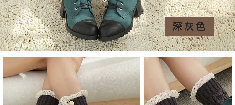 Korean knitted warm leg guards for autumn and winter, sweet solid color lace cutout leg covers, loose button ankle boot covers pic 45