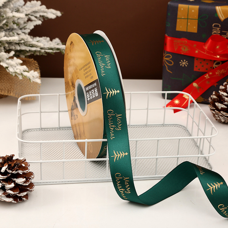 Dingxin 2.5CM Christmas ribbon in stock wholesale DIY polyester ribbon Christmas gift bow gilding packaging ribbon pic 9