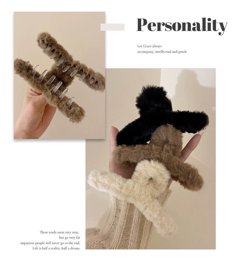 秋冬毛毛抓夹简约鲨鱼夹毛绒新款发卡高级感后脑勺发夹头饰发饰详情4