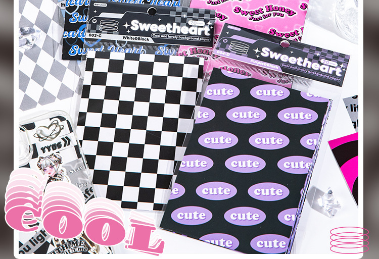 语闲无粘性素材纸 甜心电波甜酷系列可撕美式风手帐diy造景打底纸详情2