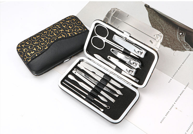 Black stainless steel 12-piece nail clipper set, portable nail trimmer, acne needle, nail art tools, gift wholesale shanilak pic 11