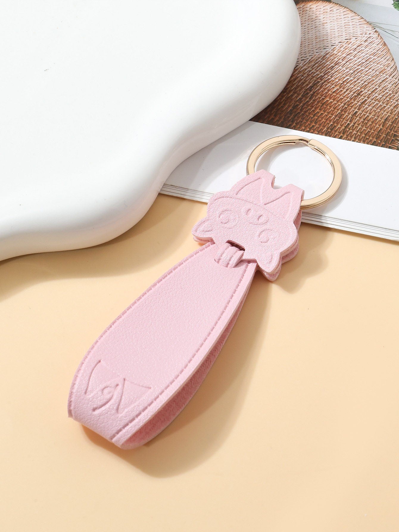 PU皮革小猪钥匙扣创意简约钥匙链男女汽车皮质通用金属挂件详情7