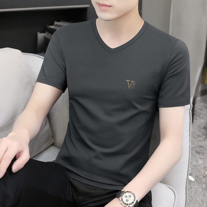 Heavyweight pure cotton short-sleeved T-shirt for men 2024 Summer New trendy youth long-staple cotton half-sleeved all-cotton body T-shirt for men pic 9
