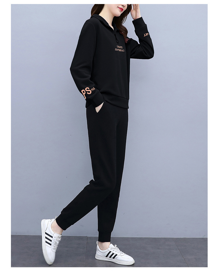 运动套装女春秋2023新款时尚立领长袖休闲跑步服女装卫衣两件套潮详情10
