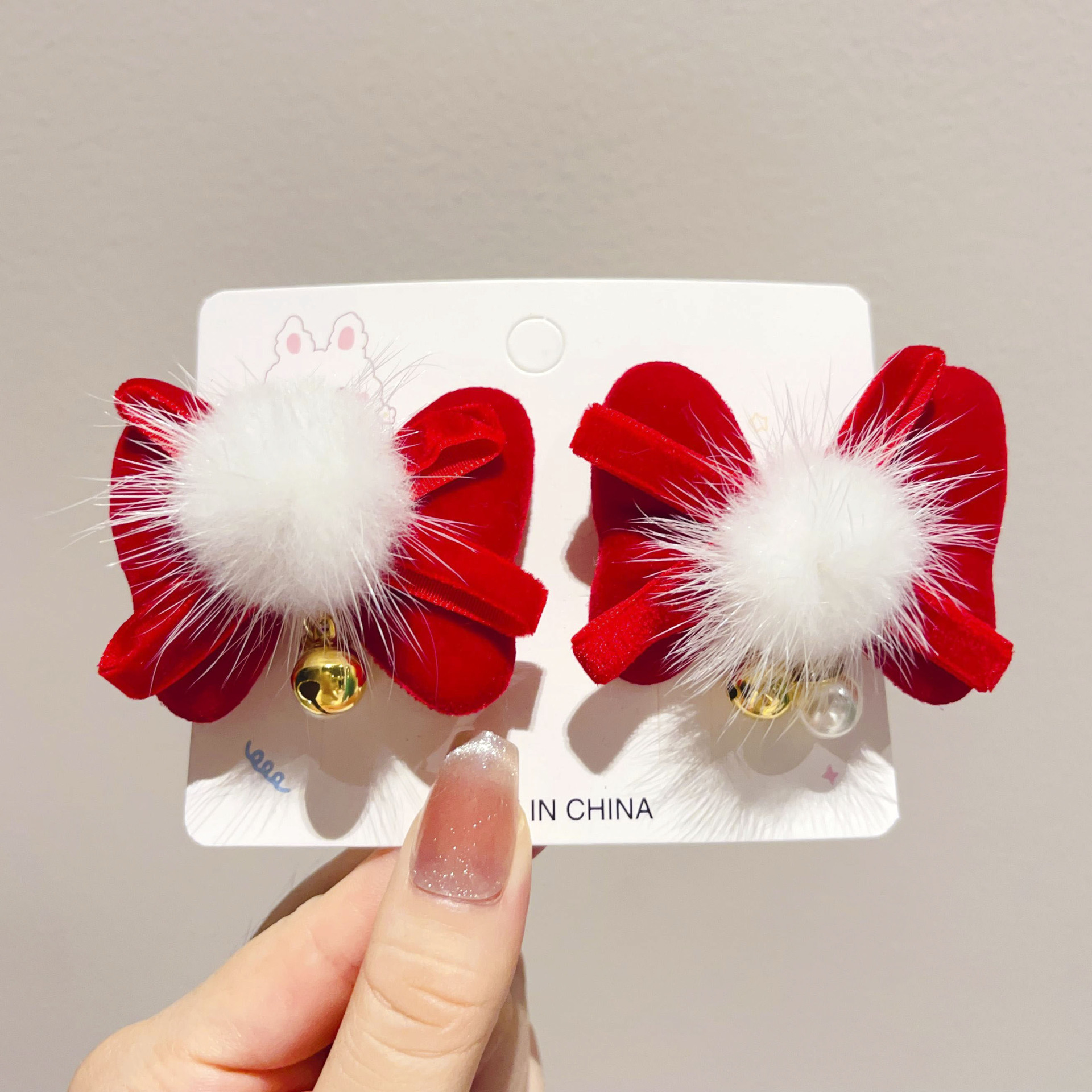 儿童红色貂绒发夹喜庆新年古风发饰女童宝宝春节汉服发卡少女头饰详情55