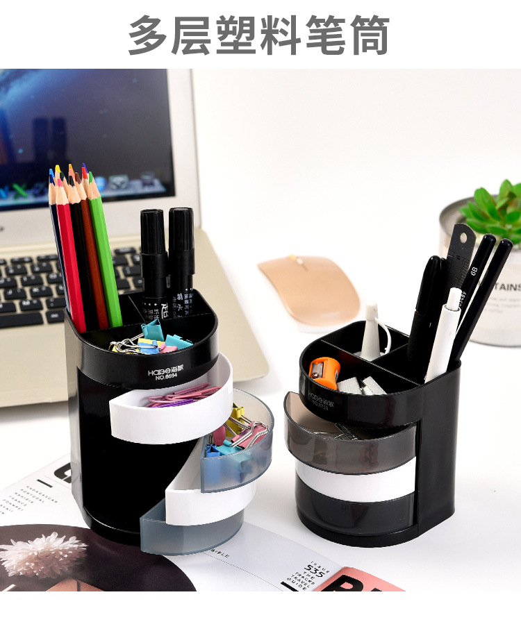 Wholesale three-layer multi-compartment rotating pen holder, desktop multi-functional storage box, large-capacity pen barrel, office and study supplies pic 10