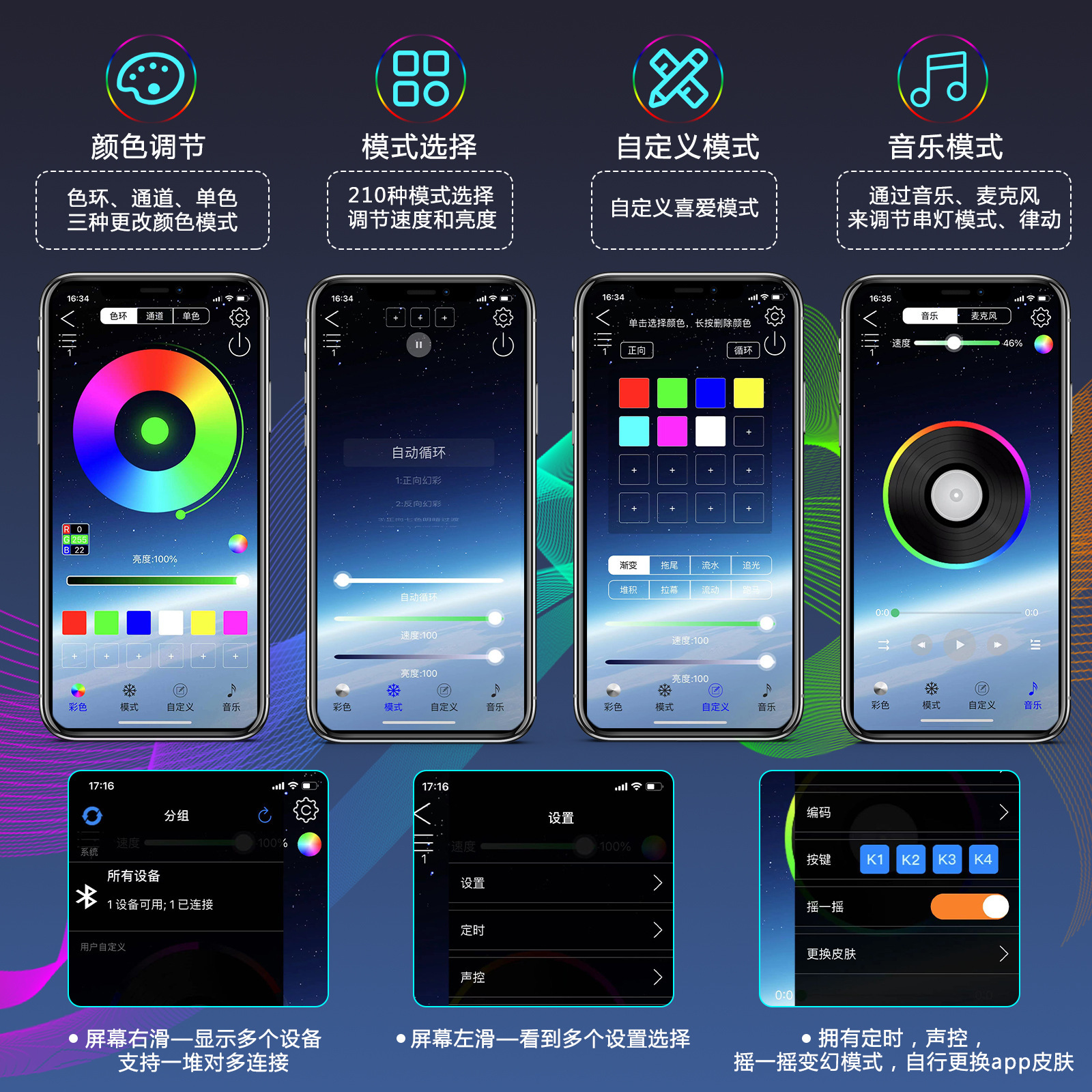 RGB color fantasma LED light string 5V control remoto APP de control de la decoración de las vacaciones de navidad LED light string gran cantidad de superior pic 4