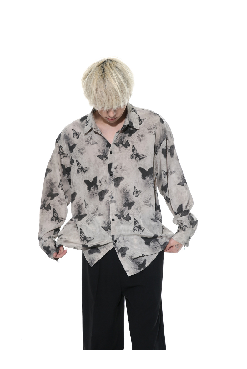 MTLCLOTHES男装|2024春款新品 国风复古创意蝴蝶水墨满印花衬衫潮详情16