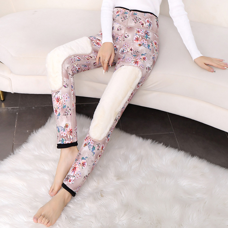 Woolen cotton pants for women to wear outside in winter, with added fleece, thickened, windproof, cold-resistant, knee protection, high-waisted, large-sized, and as a base layer for middle-aged and elderly people pic 16