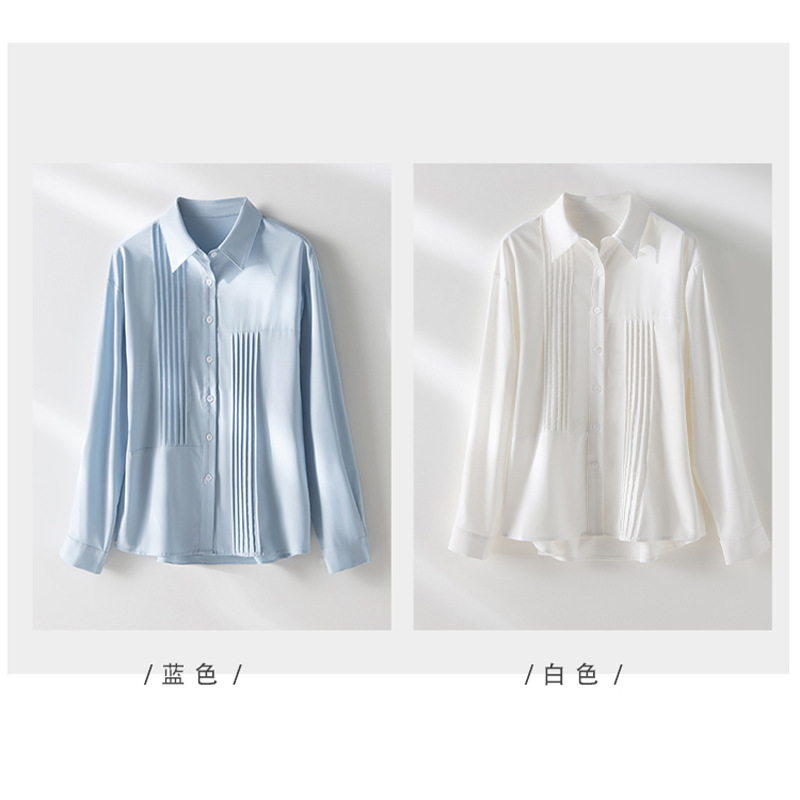秋季女士纯色衬衫Polo领日系设计感上衣新款宽松复古百搭衬衣开衫详情10
