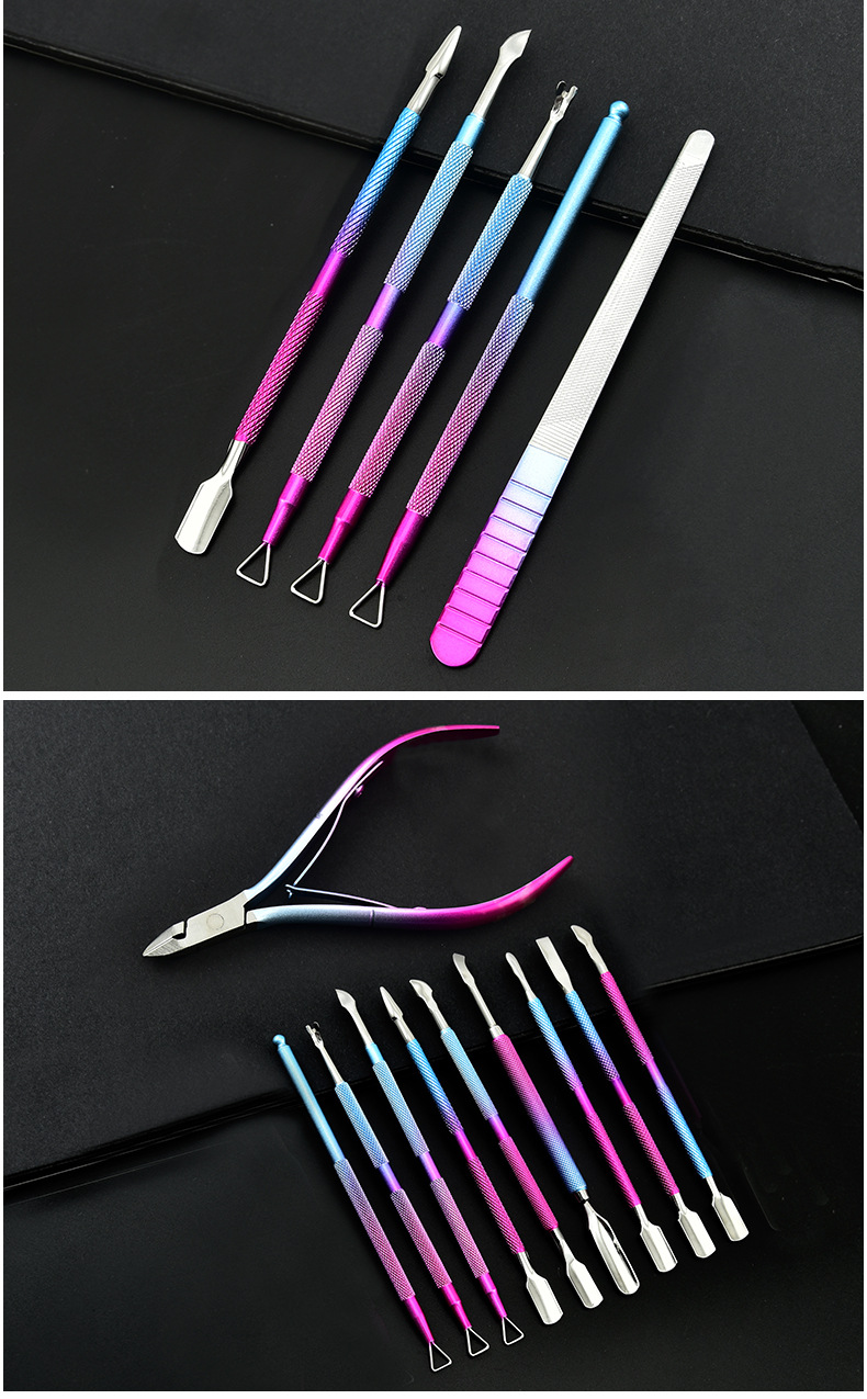 Stainless steel dual-color gradient steel nail planer, nail remover, dead skin fork, dead skin remover, nail clipper, file, nail art tools shanilak pic 13
