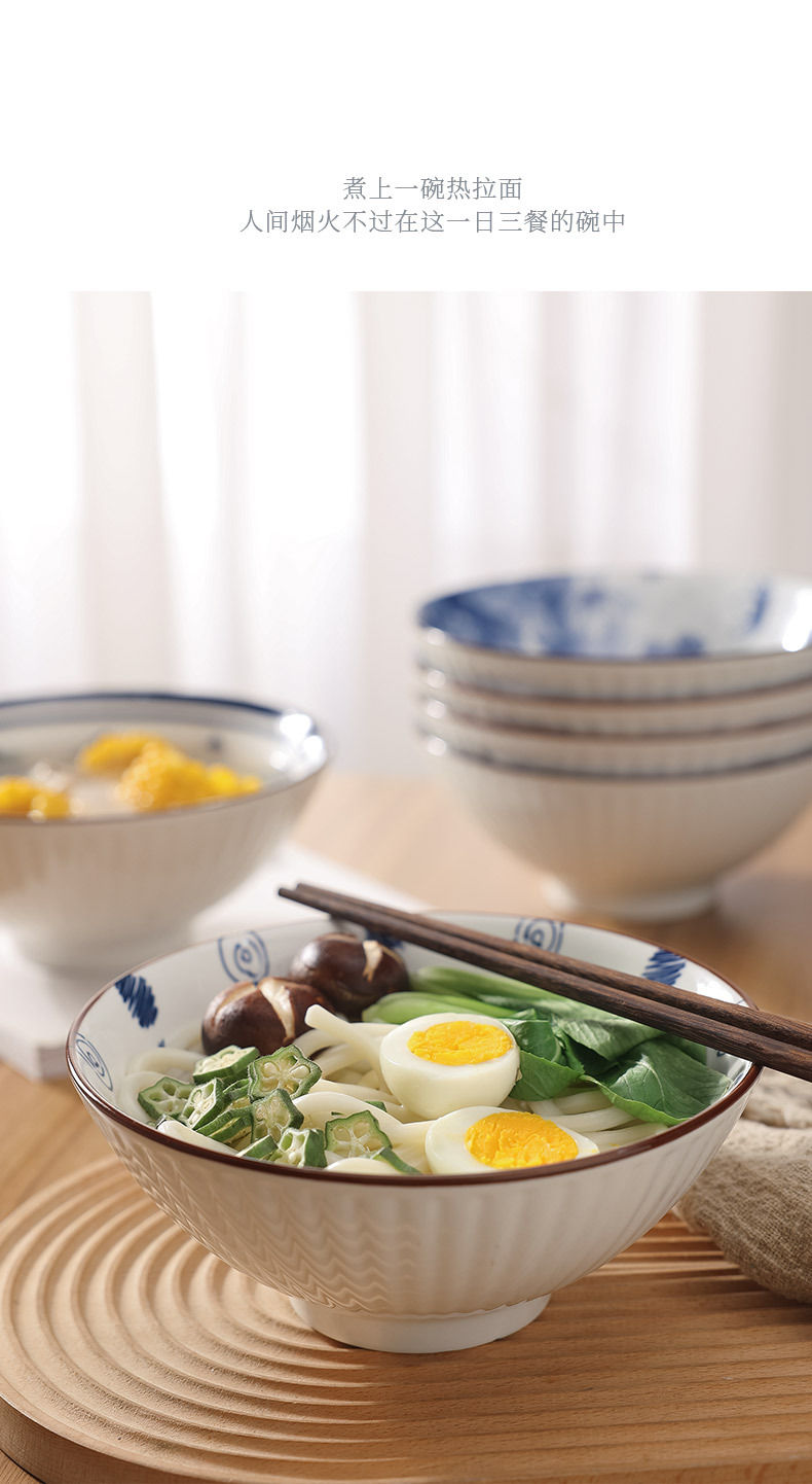 The 8-inch ceramic bamboo hat bowl and high-temperature underglaze painted ramen bowl of the Japanese-style antique Appreciation series feature an ancient Japanese style and charm pic 3