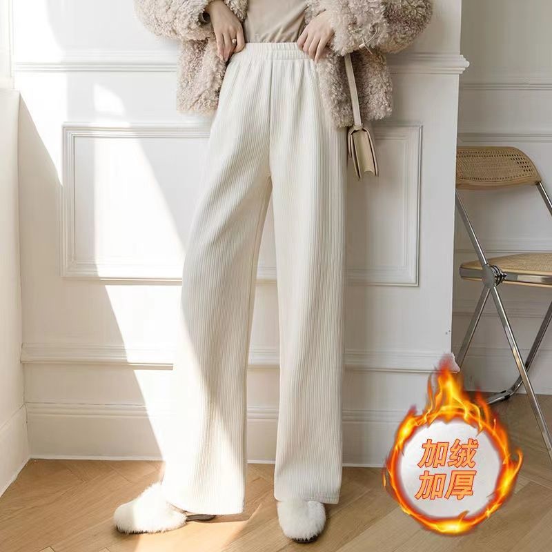 Resistente chenille pantalones de pierna ancha mujer peluche y engrosado otoño invierno nuevo 2021 cintura alta sensación de caída holgada color sólido pantalones rectos pic 4