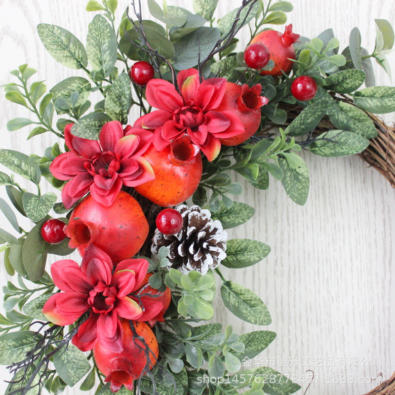 In 2022, the cross-border e-commerce business moved into a new home. The living room decoration includes a household door hanging with a simulated everlasting flower pomegranate wreath pic 7