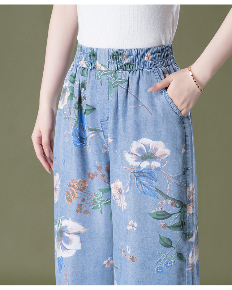 9258天丝牛仔裤阔腿裤九分中年女裤花裤子中国风妈妈裙裤夏季凉爽详情13