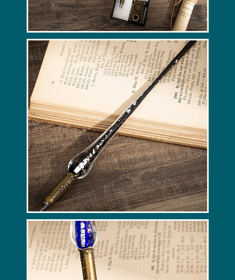 批发欧式玻璃蘸水笔沾水创意教师生日礼物可订 制LOGO琉璃钢笔详情8