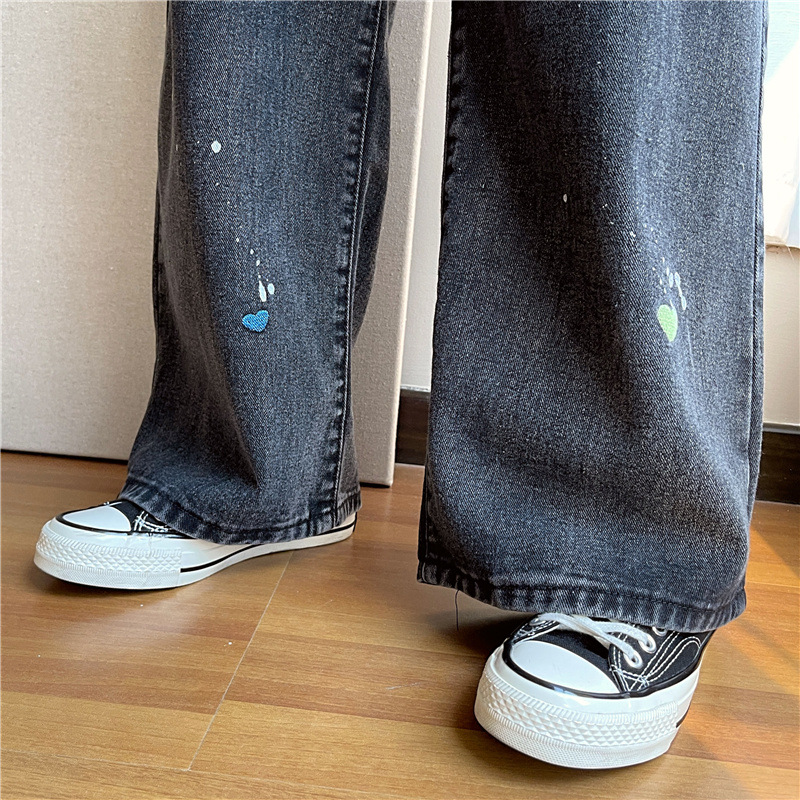 The new Korean style high-waisted straight-leg loose, slimming, wide-leg black floor-length jeans for women in spring and summer are trendy pic 15