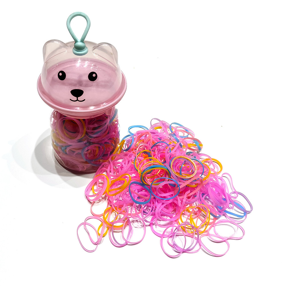 皮筋圈萌趣熊头瓶装彩色儿童小皮筋一次性发圈强拉不断发饰批发详情10
