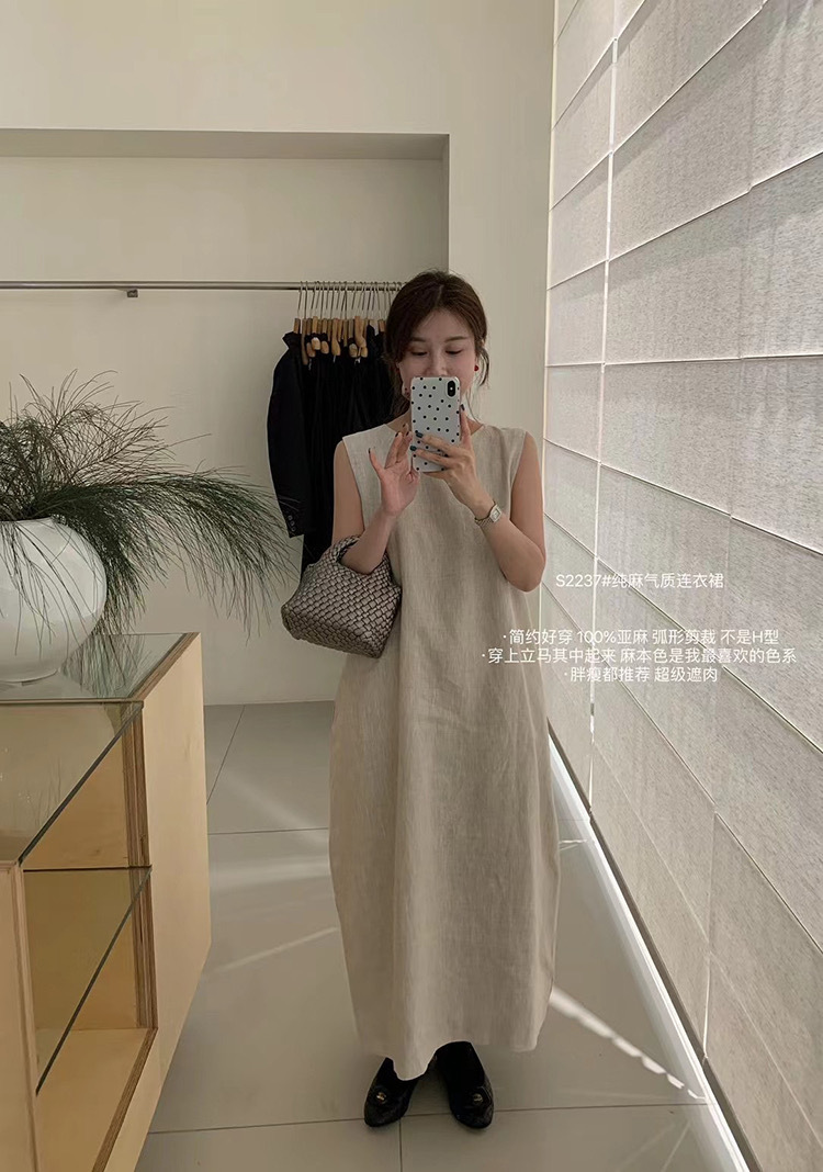 2024 Minimalist and elegant all-linen vest dress for women, summer sleeveless long dress for women pic 8