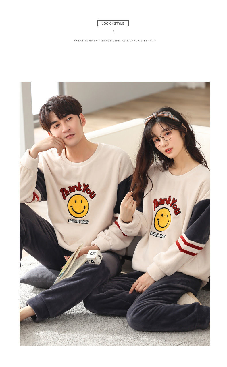 2套价 冬季女秋冬珊瑚绒加绒加厚法兰绒男家居服详情18