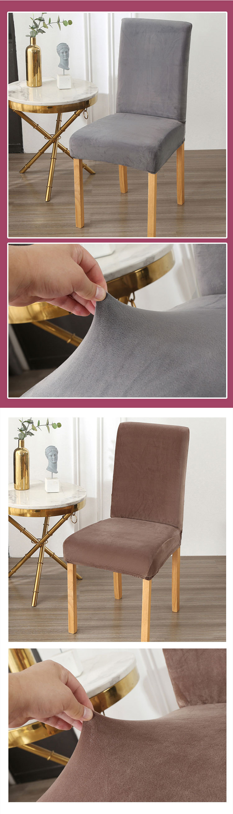 Cross-border thickened super soft chair cover, fully wrapped elastic plush hotel home dining chair cover, solid color simple stool cover pic 20