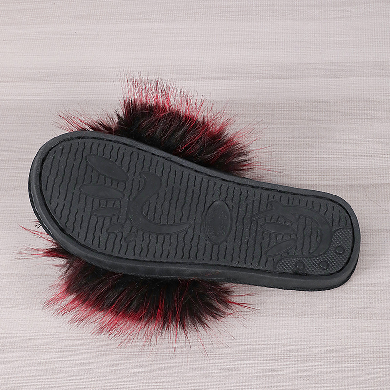 2024新款长毛绒拼色平底毛毛拖鞋女秋冬居家室内地板拖外贸一字拖详情17