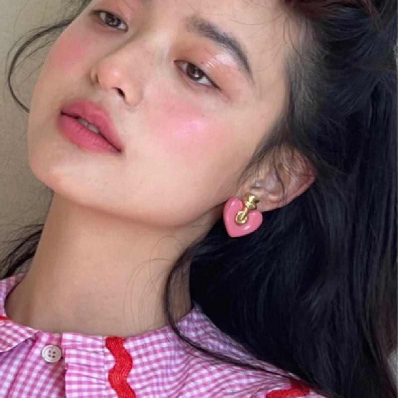 法式复古少女耳钉气质中古vintage粉色小众设计感耳环女复古耳饰详情10