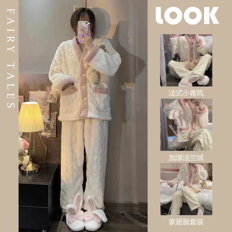 睡衣女珊瑚绒秋冬季学生加厚加绒法兰绒保暖甜美冬季天家居服套装详情21