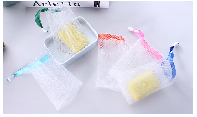 Wholesale of colored ribbon drawstring foaming net, handmade soap foaming net, net bag, foaming foam foaming net, bubble bag pic 8