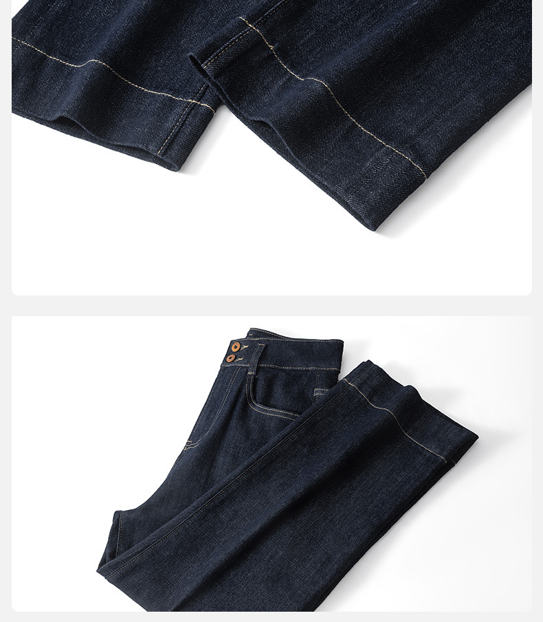 Anti-fading stretch denim natural-color jeans for women in autumn with a button-down design, high-waisted, petite straight-leg 9-inch pants pic 17