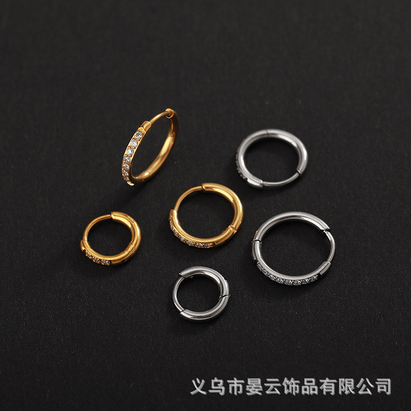 钛钢微镶钻石小耳圈隐形大小圈圈耳扣精致镶嵌锆石耳骨圈耳廓耳环详情4