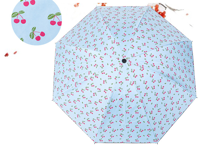 Creative folding black rubber umbrella, cute and fresh cherry three-fold sunshade umbrella, 8-bone manual sun protection and wind protection umbrella pic 17