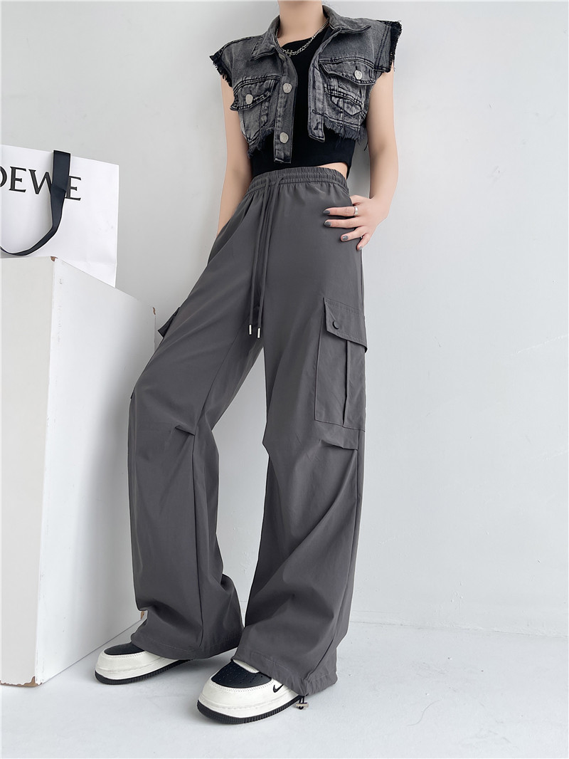 2024抽绳束脚工装休闲裤女春夏薄款设计感褶皱宽松美式长裤子详情4