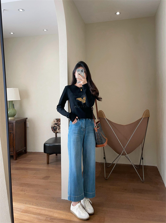 Playful and youthful embroidered printed puppy loose straight top straight-shoulder round-neck long-sleeved T-shirt for women 2025 early Spring G021418 pic 39