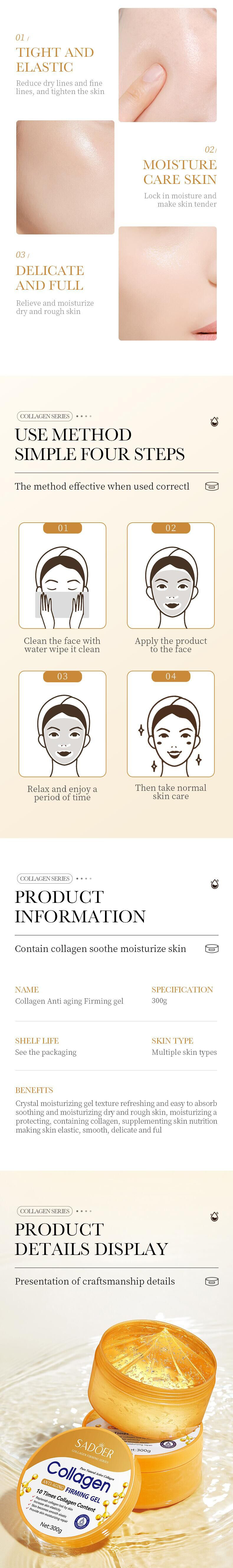 All-english Bone collagen Gel 300g SADOER Hydrating, Moisturizing, Firming and Nourishing Gel Cross-border export pic 4